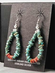 Native American Navajo Made Earrings with Turquoise and Coral