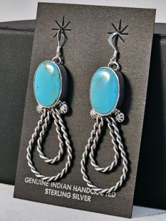 Native American Navajo Made Earrings with Turquoise in French Wires or Posts