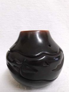 Native American Santa Clara Handbuilt and Handetched Pot with Water Serpent