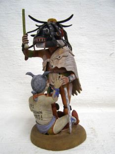 Native American Hopi Carved Ogre Disciplinarian Katsina Doll and Clown