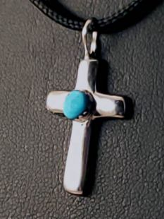 Native American Navajo Made Cross Pendant with Turquoise