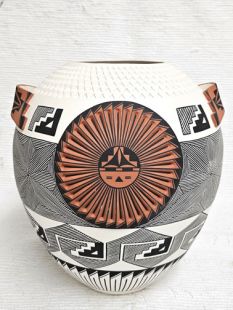 Native American Acoma Handpainted and Tool Marked Pot with Sunface 