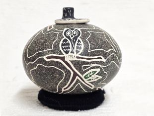 Mata Ortiz Handbuilt and Handpainted Lidded Pot with Owls