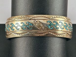 Vintage Native American Navajo Made Cuff Bracelet with Turquoise