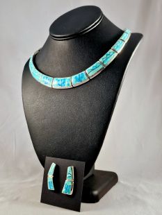 American Made Turquoise and Opal Necklace and Earrings--Vintage