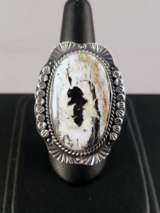 Native American Navajo Made Ring with White Buffalo Turquoise