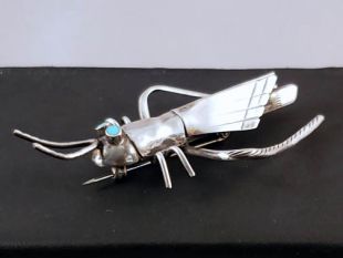 Vintage Native American Navajo Made Grasshopper Pin with Turquoise