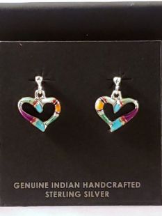 Native American Navajo Made Earrings with Multistone Inlay