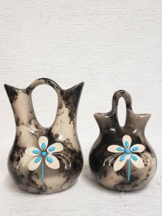 Native American Made Ceramic Horsehair Wedding Vase Pottery with Turquoise