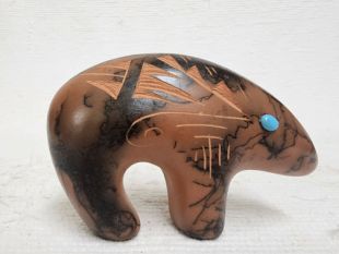 Native American Made Ceramic Horsehair Spirit Bear--Small Red