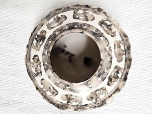 Native American Navajo Made Ceramic Horsehair Burled Pot with Buffalo