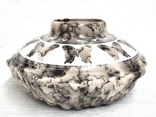 Native American Navajo Made Ceramic Horsehair Burled Pot with Butterflies