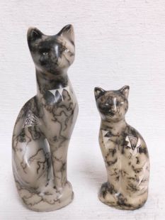 Native American Made Ceramic Horsehair Cat Figurines