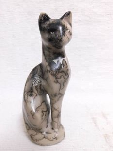Native American Made Ceramic Horsehair Cat Figurine
