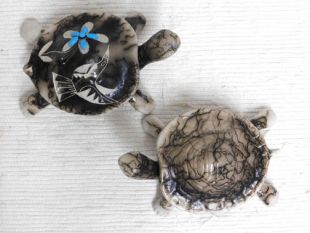 Native American Made Ceramic Horsehair Turtle Lidded Box