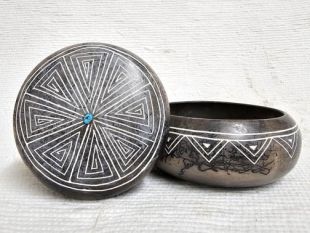 Native American Made Ceramic Horsehair Round Jewelry Box