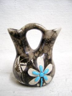 Native American Made Ceramic Horsehair Wedding Vase--Small Navajo with Turquoise