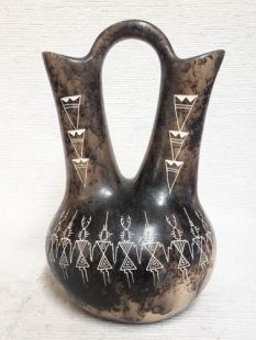 Native American Made Ceramic Horsehair Wedding Vase--Small - Left