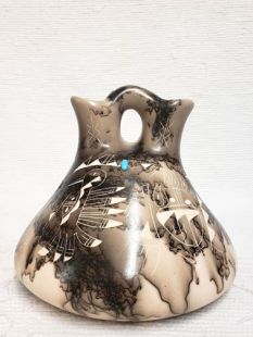Native American Made Ceramic Horsehair Wedding Vase--Small - Left