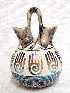 Native American Navajo Fine Etched Horsehair Wedding Vase with Healing Hands