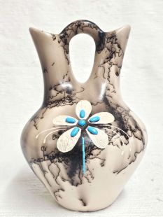 Native American Made Ceramic Horsehair Wedding Vase with Turquoise--Laguna