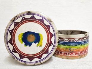 Native American Navajo Made Ceramic Fine Etched Horsehair Jewelry Box with Buffalo