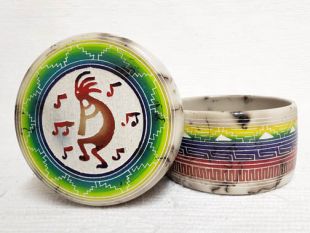 Native American Navajo Made Ceramic Fine Etched Horsehair Jewelry Box with Kokopelli