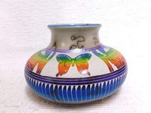 Native American Navajo Made Ceramic Fine Etched Horsehair Pot with Butterfly
