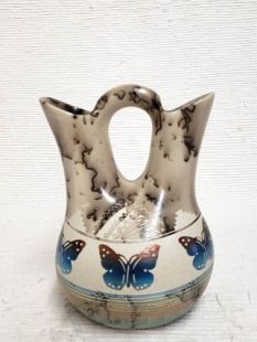 Native American Navajo Fine Etched Horsehair Wedding Vase with Butterflies