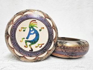 Native American Navajo Made Ceramic Fine Etched Horsehair Jewelry Box with Kokopelli