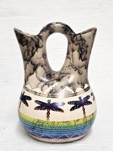 Native American Navajo Fine Etched Horsehair Wedding Vase with Dragonflies