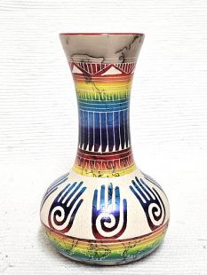 Native American Navajo Made Ceramic Fine Etched Horsehair Vase with Healing Hands