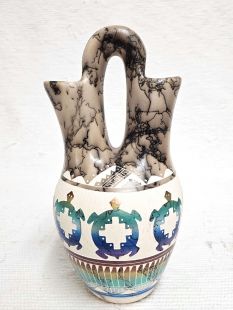 Native American Navajo Fine Etched Horsehair Wedding Vase with Turtles
