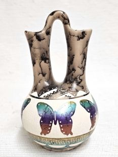 Native American Navajo Fine Etched Horsehair Wedding Vase with Butterflies