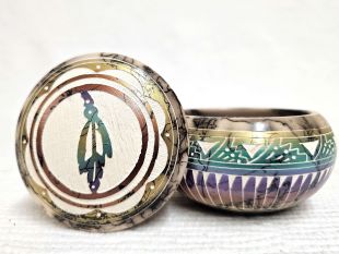 Native American Navajo Made Ceramic Fine Etched Horsehair Jewelry Box with Prayer Feather