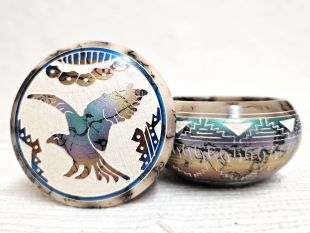 Native American Navajo Made Ceramic Fine Etched Horsehair Jewelry Box with Eagle