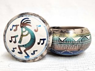 Native American Navajo Made Ceramic Fine Etched Horsehair Jewelry Box with Kokopelli