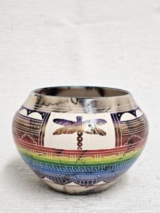Native American Navajo Fine Etched Horsehair Bowl with Dragonfly