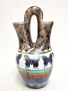 Native American Navajo Fine Etched Horsehair Wedding Vase with Butterflies