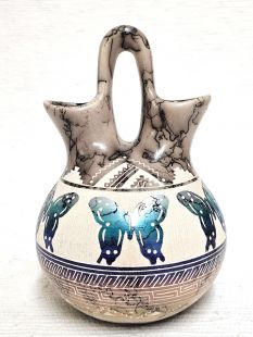 Native American Navajo Fine Etched Horsehair Wedding Vase with Butterflies