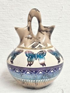 Native American Navajo Fine Etched Horsehair Wedding Vase with Butterflies