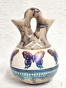 Native American Navajo Fine Etched Horsehair Wedding Vase with Butterflies