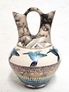 Native American Navajo Fine Etched Horsehair Wedding Vase with Hummingbirds