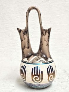 Native American Navajo Fine Etched Horsehair Wedding Vase with Healing Hands
