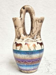 Native American Navajo Fine Etched Horsehair Wedding Vase with Horses