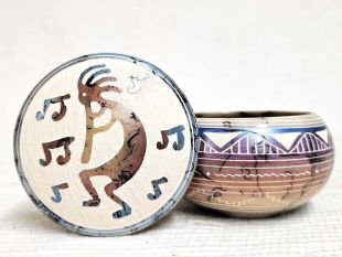 Native American Navajo Made Ceramic Fine Etched Horsehair Jewelry Box with Kokopelli