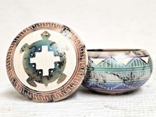 Native American Navajo Made Ceramic Fine Etched Horsehair Jewelry Box with Turtle
