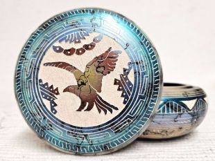Native American Navajo Made Ceramic Fine Etched Horsehair Jewelry Box with Eagle