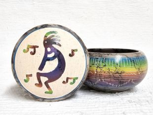 Native American Navajo Made Ceramic Fine Etched Horsehair Jewelry Box with Kokopelli