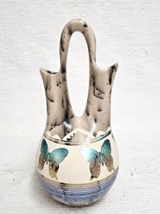 Native American Navajo Fine Etched Horsehair Wedding Vase with Butterflies